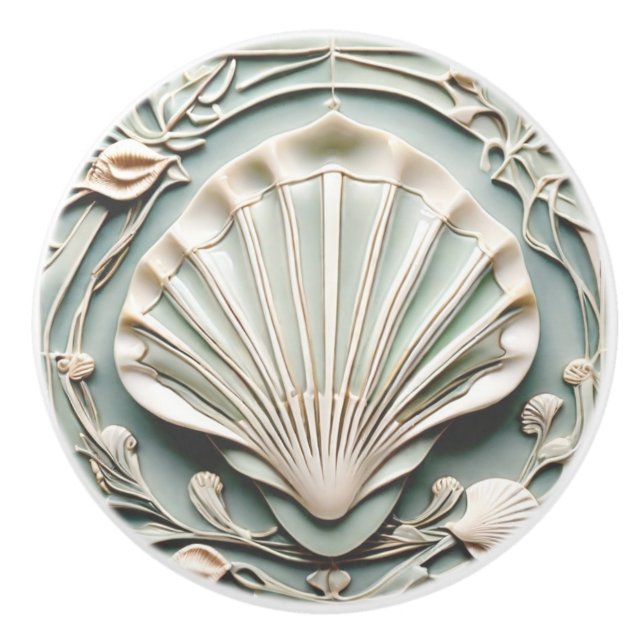 Seashell Art Nouveau Imitats Relief Minze Weiße Mu Keramikknauf (Vorderseite)