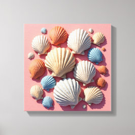 Seashell Assortiment auf Soft Pink Leinwand Art