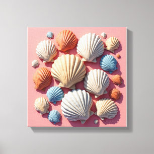 Seashell Assortiment auf Soft Pink Leinwand Art