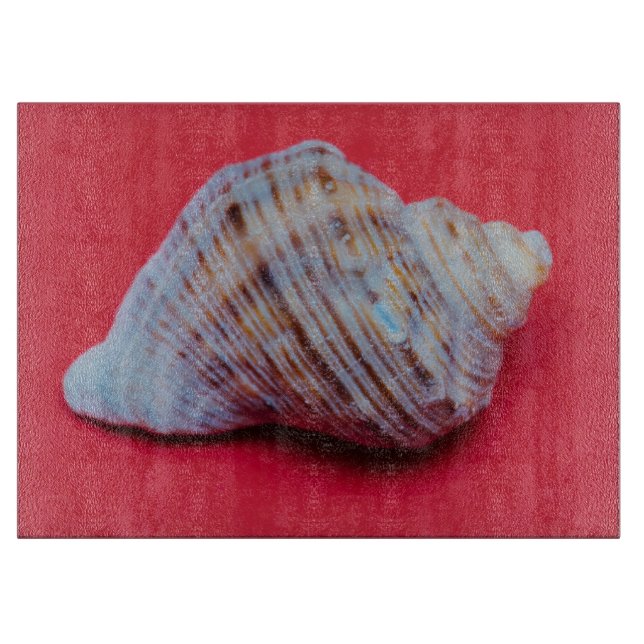 Seashell auf rotem Hintergrund Schneidebrett (Vorderseite)