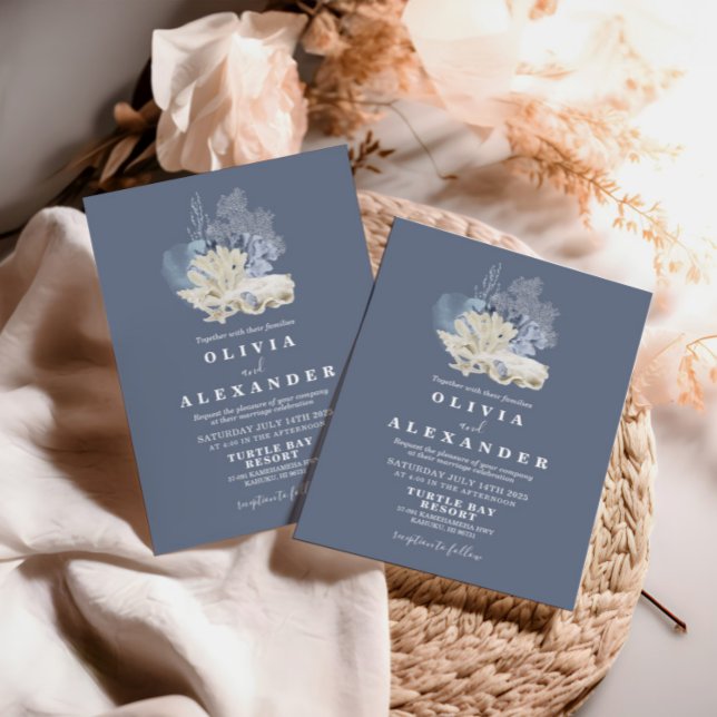 Seashell Beach Blue Hochzeit Einladung (Von Creator hochgeladen)