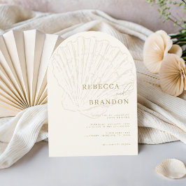 Seashell Beach Coastal Ivory & Gold Arch Wedding Einladung