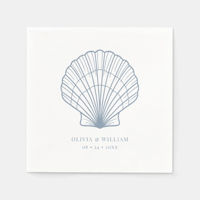 Seashell Beach Dusty Blue Coastal Wedding Serviette (Vorderseite)