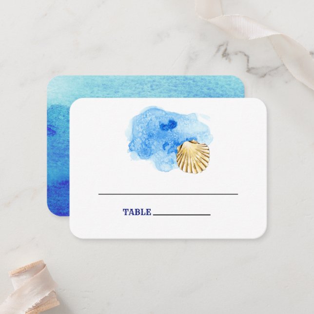 Seashell Beach | Hochzeitstische Platzkarten am Me (Vorderseite/Rückseite Beispiel)