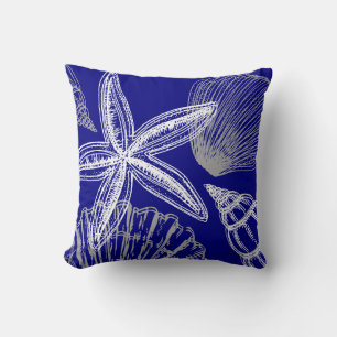 Seashell Beach House Coastal Blue White Starfish Kissen