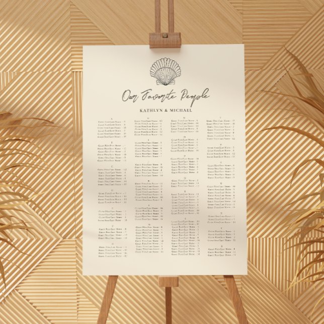 Seashell Beach Ocean Hochzeit Alphabetisches Sitze Poster (Von Creator hochgeladen)