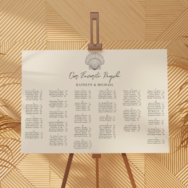 Seashell Beach Ocean Hochzeit Alphabetisches Sitze Poster (Von Creator hochgeladen)