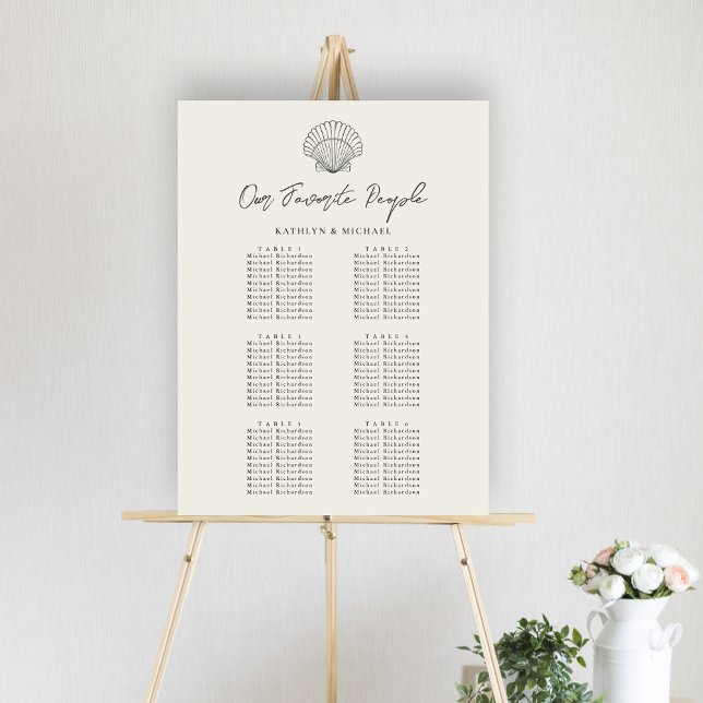 Seashell Beach Ocean Wedding 6 Table Seating Chart Poster (Von Creator hochgeladen)