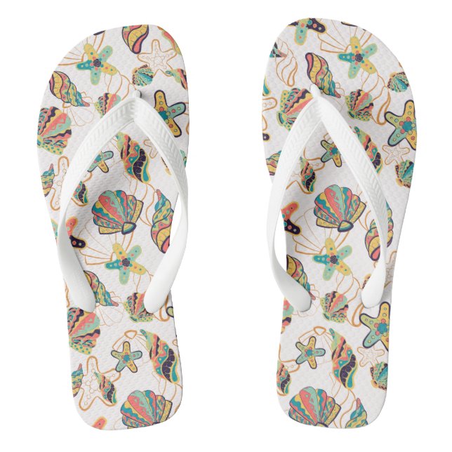 Seashell Beach Pattern Flip Flops (Fußbett)