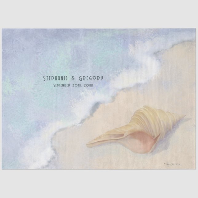 Seashell Beach Sand Blue White Wave Decoupage Seidenpapier (Vorderseite)