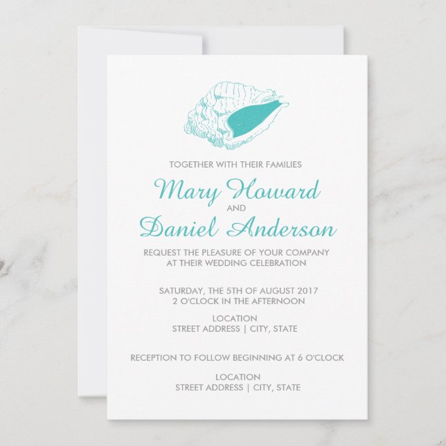 Seashell Beach Wedding Einladung (aquamarin) (Vorderseite)