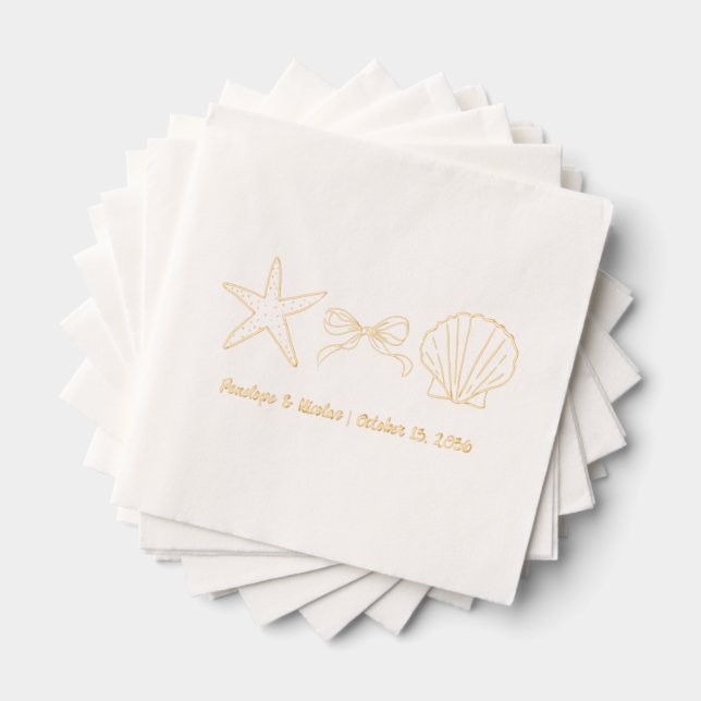 Seashell Beach Wedding Gold Foil Wedding Napkins Servietten Mit Folie (Insitu (Gestapelt))