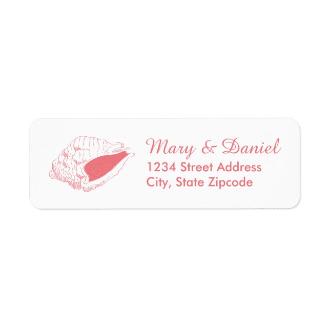 Seashell Beach Wedding Return Address Label (pink) (Vorne)
