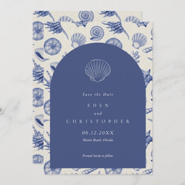 Seashell Beach Wedding Save The Date (Vorne/Hinten)