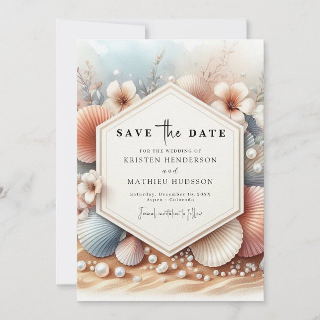 Seashell Beach Wedding Save The Date (Vorderseite)