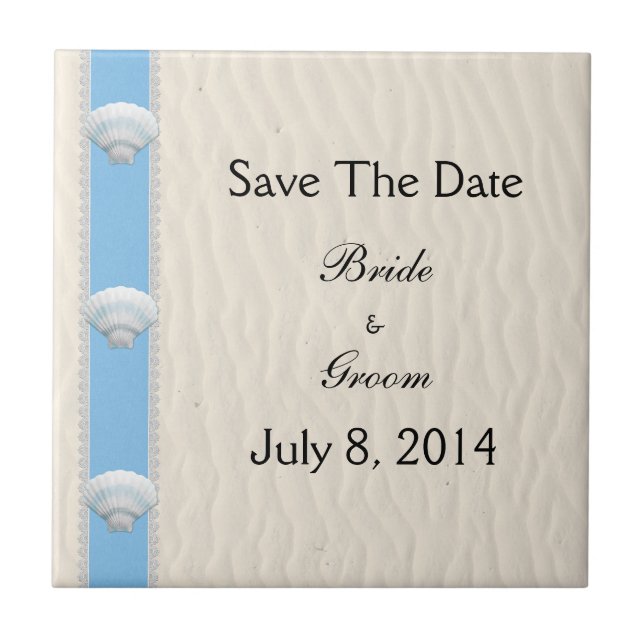 Seashell Beach Wedding Save the Date Fliese (Vorderseite)