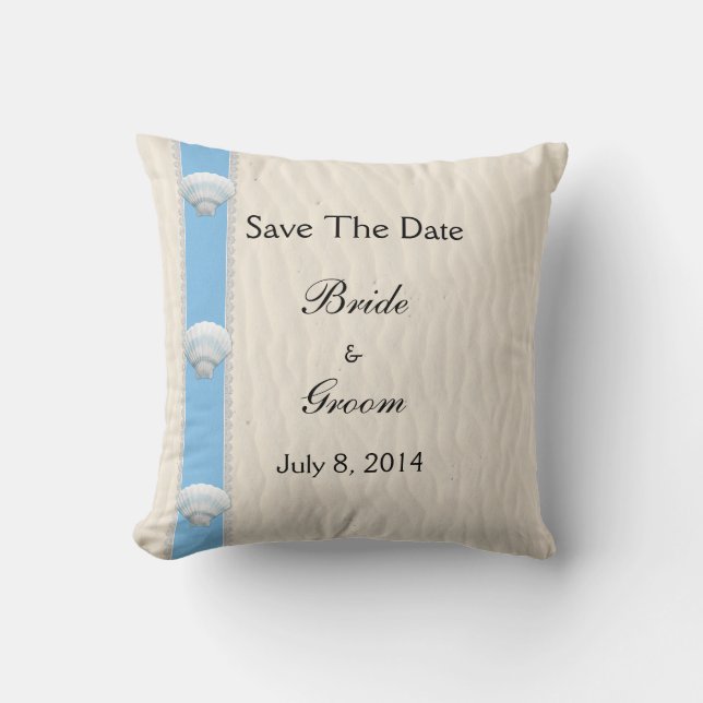 Seashell Beach Wedding Save the Date Kissen (Vorderseite)