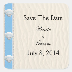 Seashell Beach Wedding Save the Date Quadratischer Aufkleber