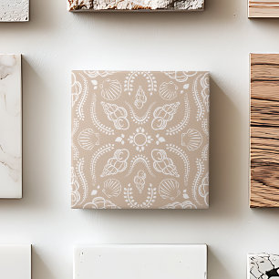 Seashell Beige & White Modern Coasttern Muster Fliese