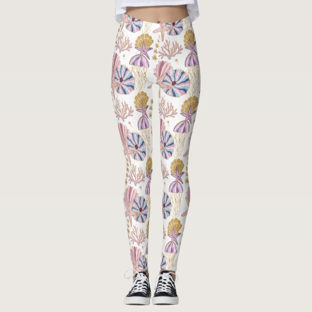 Seashell Blue Lila Pink Ocean Nautic Leggings (Vorderseite)
