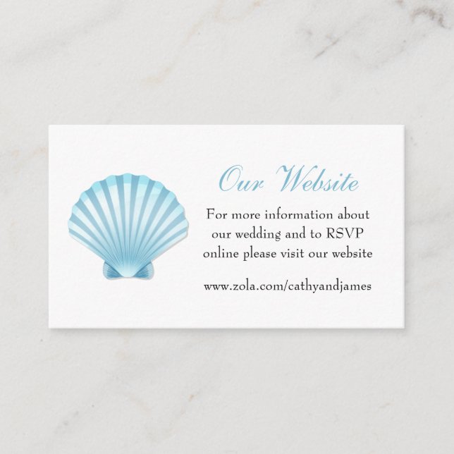 Seashell Blue Nautical Elegant Wedding Website Begleitkarte (Vorderseite)