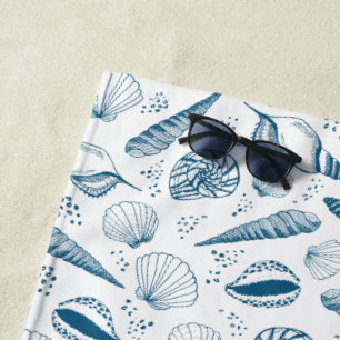 Seashell Blue White Beach Strandtuch
