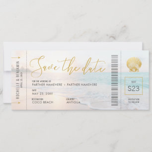 Seashell Boarding Pass Ticket Beach Hochzeit Save The Date