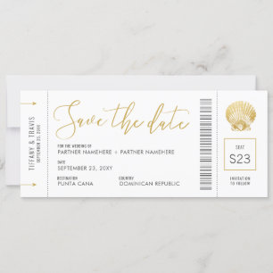 Seashell Boarding Pass Ticket Beach Hochzeit Save The Date