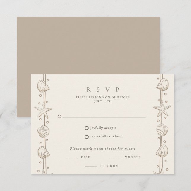 Seashell Border Beach Wedding RSVP Karte (Vorne/Hinten)