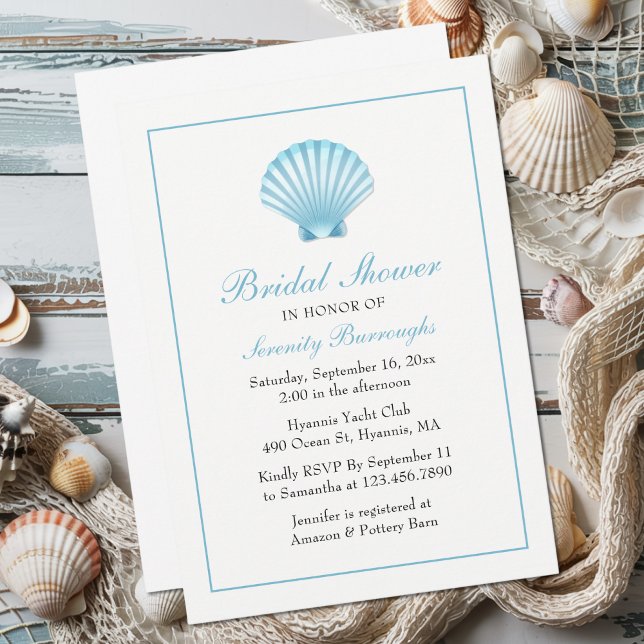 Seashell Brautparty Blue Nautical Beach Coastal Einladung (Von Creator hochgeladen)