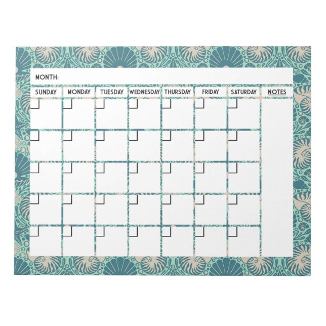 Seashell Calendar Notepad Notizblock (Vorderseite)