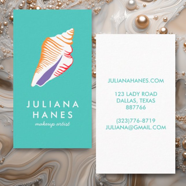 Seashell Chic Minimalistisch Beachy Visitenkarte (Simple colorful seashell custom business cards)