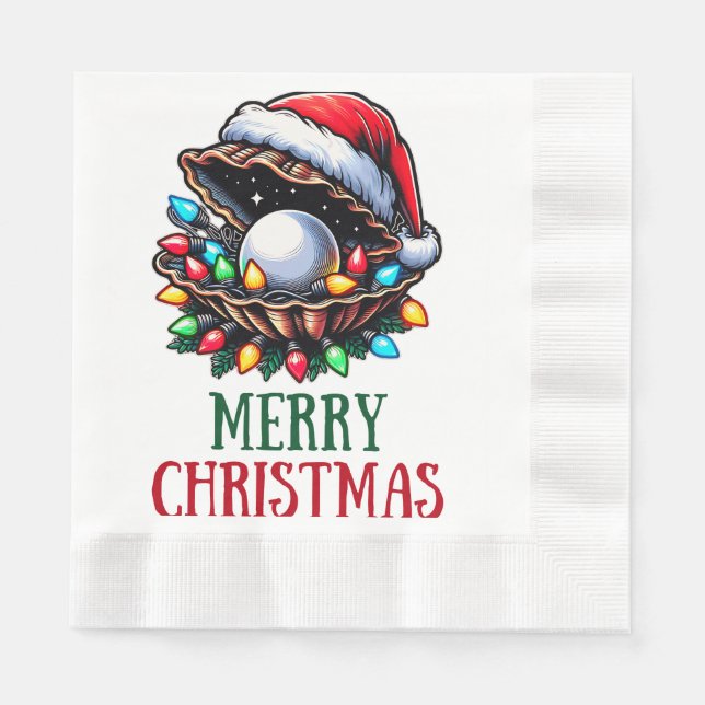 Seashell Clam Muschel Beach Weihnachtshut Xmas Serviette (Vorderseite)