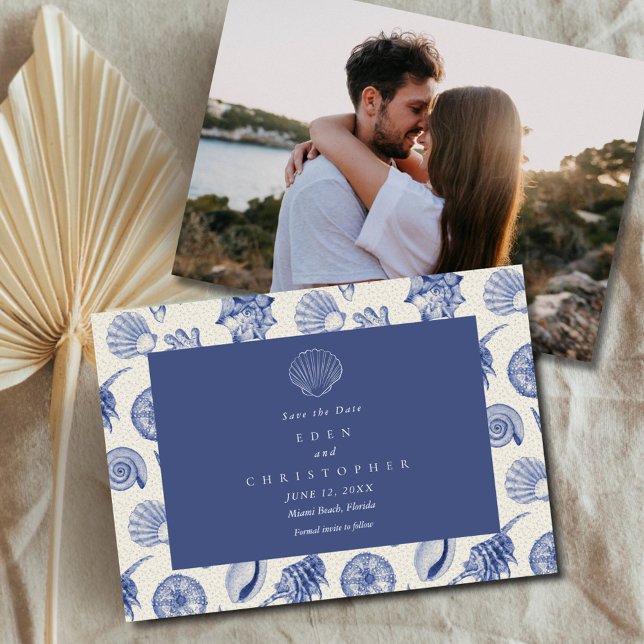 Seashell Coastal Beach Wedding Foto Save The Date (Seashell Coastal Beach Wedding Photo Save The Date)