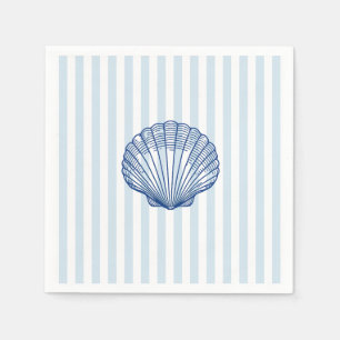 Seashell Coastal Painting Nautical Stripe Serviette
