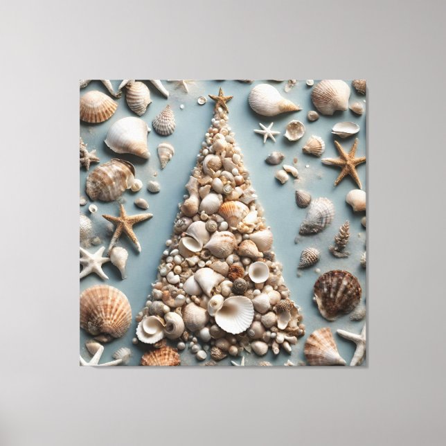 Seashell Coastal Weihnachtsbaum Leinwanddruck (Vorderseite)