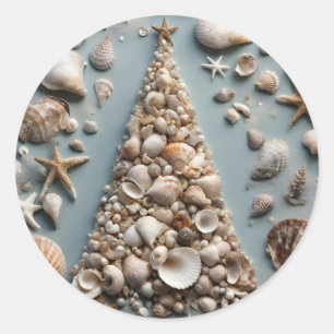 Seashell Coastal Weihnachtsbaum Runder Aufkleber