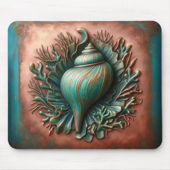 Seashell Copper und Patina Beach House Mousepad (Vorne)