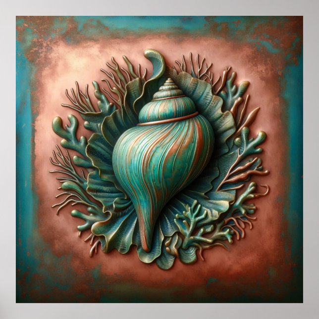 Seashell Copper und Patina Beach House Poster (Vorne)