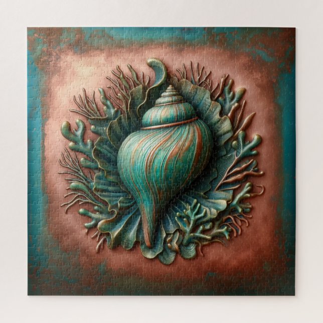 Seashell Copper und Patina Beach House Puzzle (Vertikal)