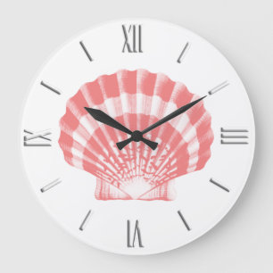 Seashell - coral pink and white große wanduhr