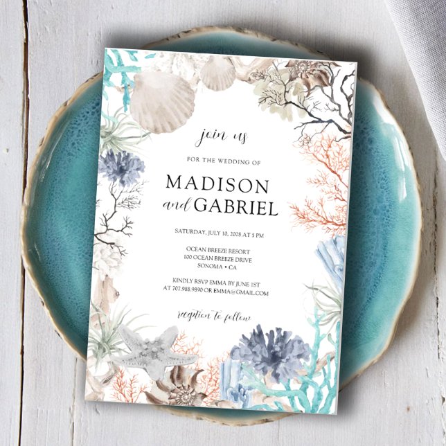 Seashell Coral Starfish Hochzeit am Meer Einladung (Von Creator hochgeladen)