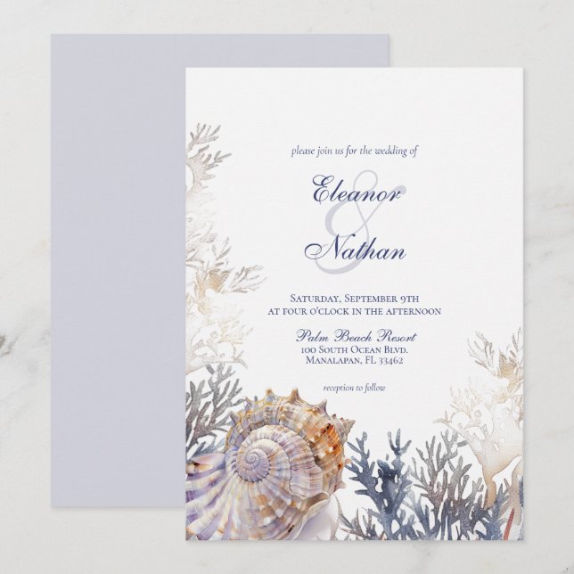 Seashell Corals Wedding Einladung (Vorne/Hinten)