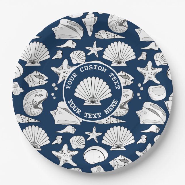 Seashell Custom Nautical Navy Blue 9" Pappteller (Vorderseite)