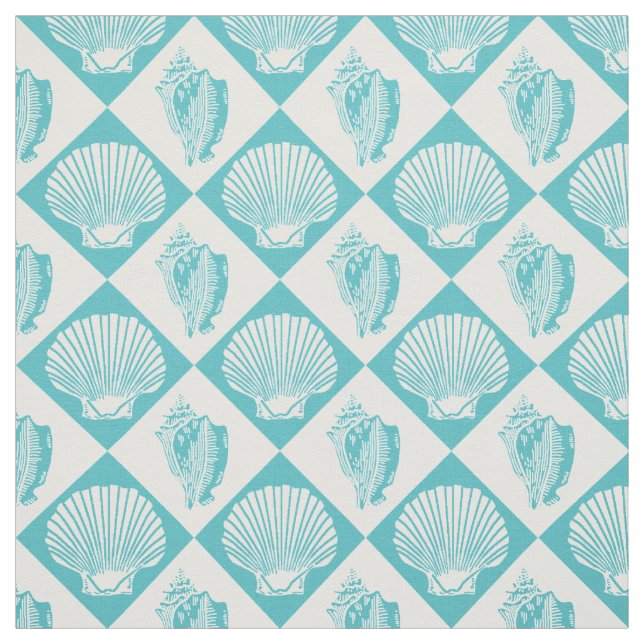Seashell-Diamant-Seestrand-Blau Stoff (Muster)