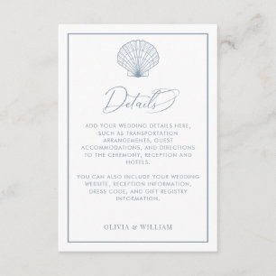 Seashell Dusty Blue Beach Hochzeitdetails Begleitkarte