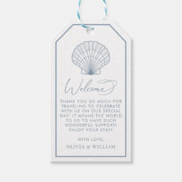 Seashell Dusty Blue Beach Wedding Empfang Geschenkanhänger