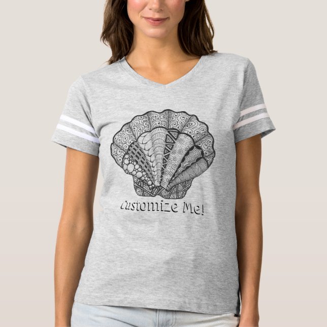 Seashell Einmalige Handgezeichnete Scallop-Muschel T-Shirt (Vorderseite)