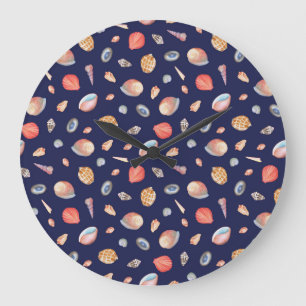 Seashell Elegance: Summer Blue Pattern. Große Wanduhr