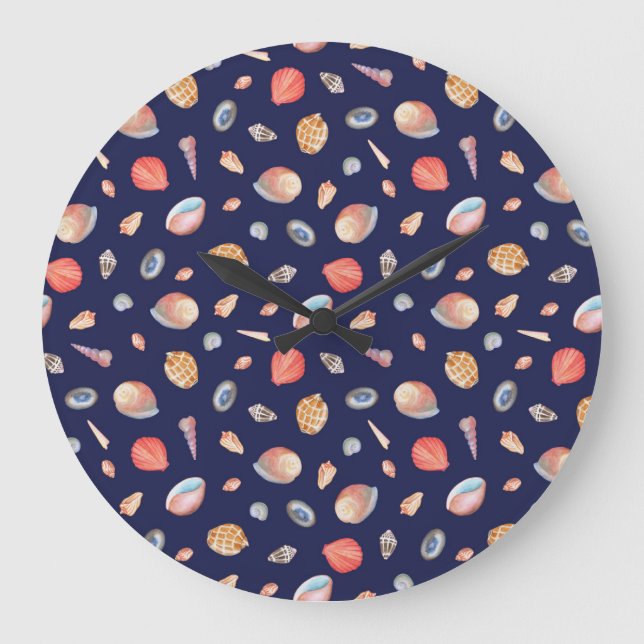 Seashell Elegance: Summer Blue Pattern. Große Wanduhr (Vorderseite)